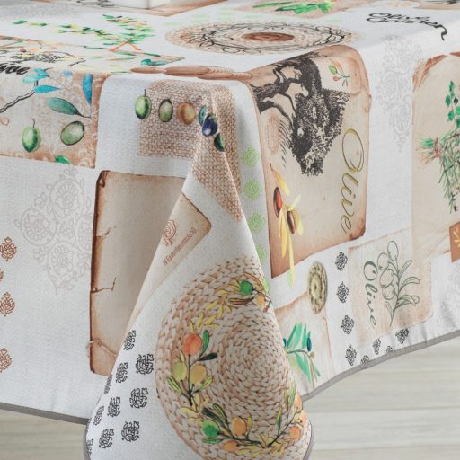 Garden oliva mintás vintage szennytaszító asztalterítő, XL-es, 148x240 cm