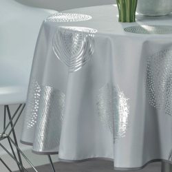   "Argent" szürke színű ezüst körös vízlepergető asztalterítő, kör alakú