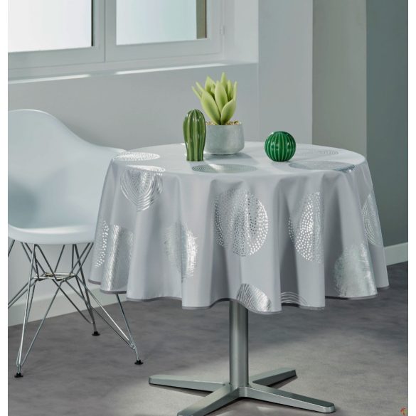 "Argent" szürke színű ezüst körös vízlepergető asztalterítő, kör alakú