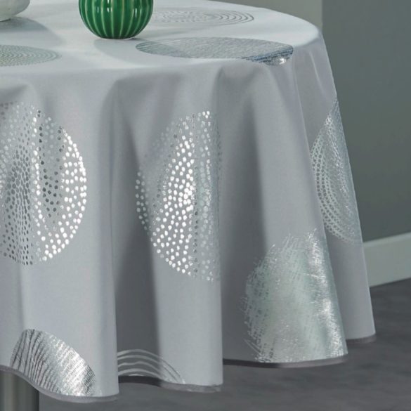 Argent szürke színű ezüst körös szennytaszító asztalterítő, kör alakú