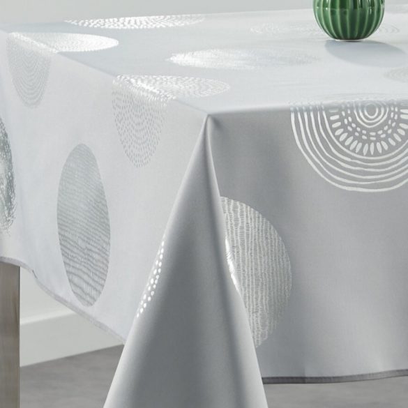 "Argent" szürke színű ezüst körös vízlepergető asztalterítő, M-es, 148x130 cm
