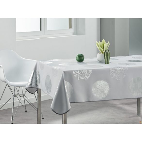 Argent szürke színű ezüst körös szennytaszító asztalterítő, L-es, 148x200 cm