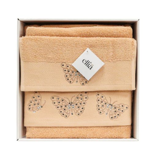 Pillangós, strasszköves törölköző szett díszdobozban, lazac, 3 db-os