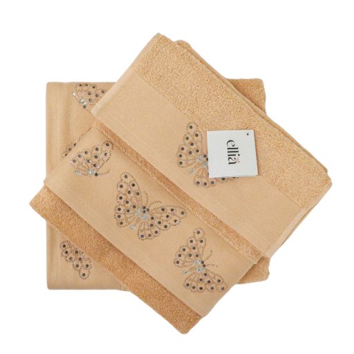 Pillangós, strasszköves törölköző szett díszdobozban, lazac, 3 db-os