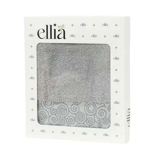 Csiga vonalas, strasszköves törölköző díszdobozban, szürke, 50x90 cm