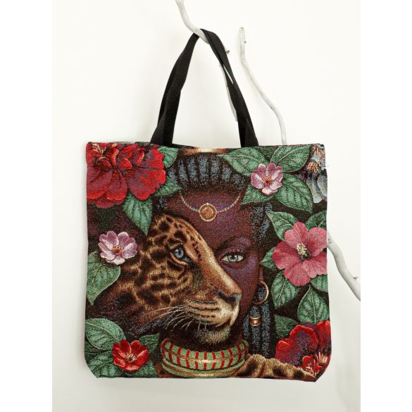 Afrikai, leopárdos bevásárló táska, arany lurex