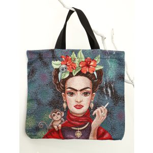 Frida Kahlo, kismajmos bevásárló táska, ezüst lurex