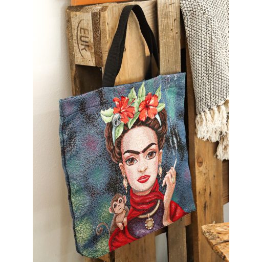 Frida Kahlo, kismajmos bevásárló táska, ezüst lurex