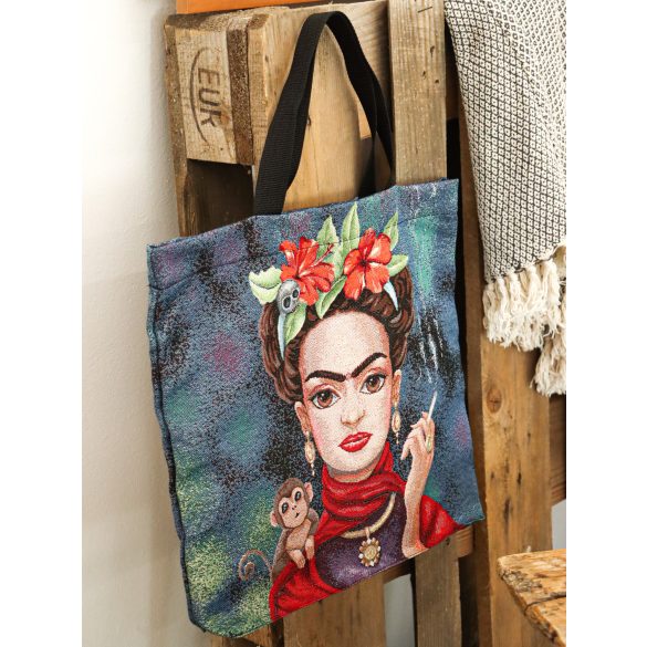 Frida Kahlo, kismajmos bevásárló táska, ezüst lurex