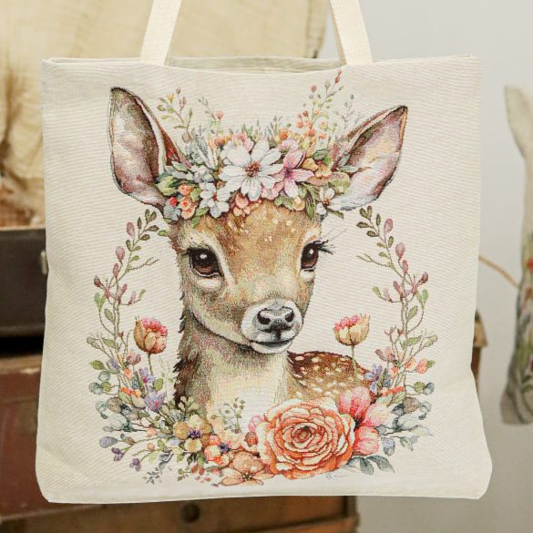 Őzike virágkoszorúval bevásárló táska