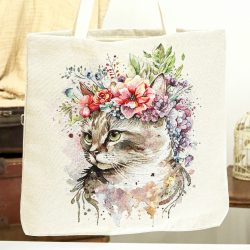 Cica virágkoszorúval bevásárló táska