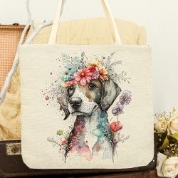 Kutyus virágkoszorúval bevásárló táska