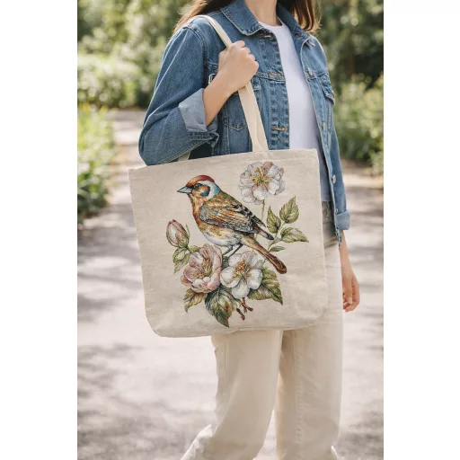 Madár a virágzó ágon bevásárló táska