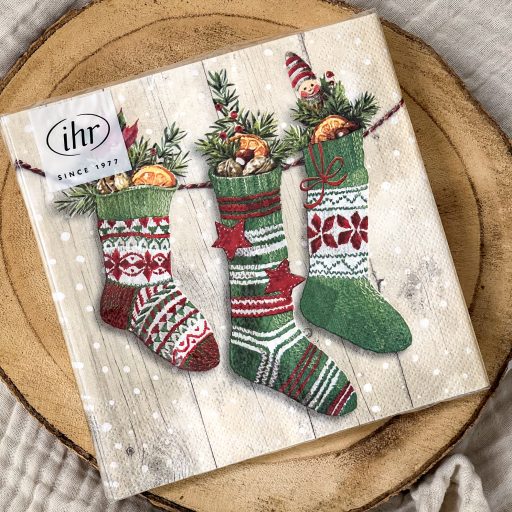 Knit socks karácsonyi szalvéta (koktél), 3 rétegű, 20 db/csomag, IHR