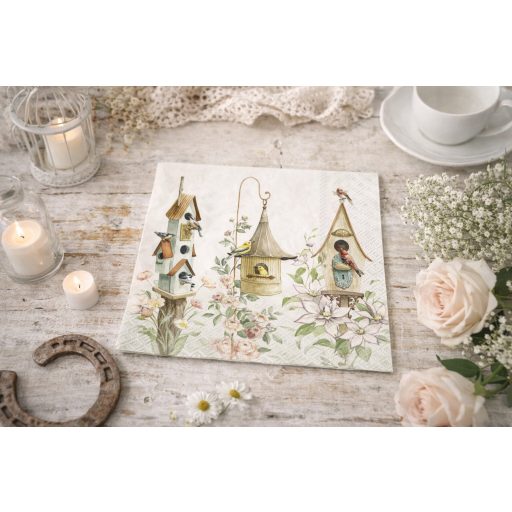 Three birdhouses madárházas szalvéta (koktél), 3 rétegű, 20 db/csomag, IHR