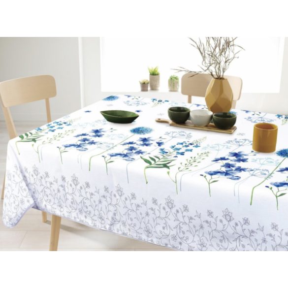 Blue garden kék virágos szennytaszító asztalterítő, M-es, 148x130 cm