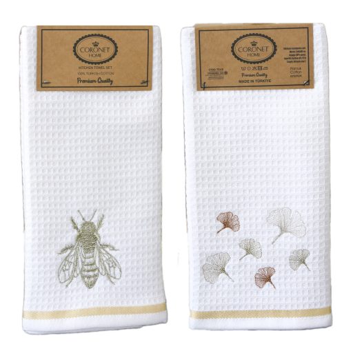 Prémium méhecskés / ginko virágos konyharuha szett, 2 db-os