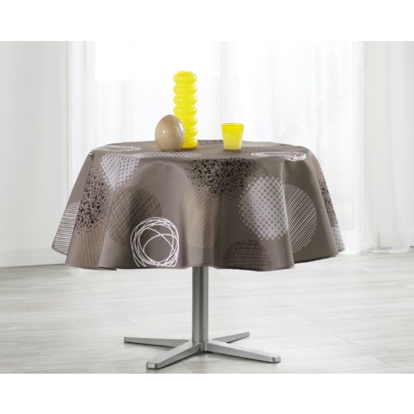 "Taupe" Kör mintás taupe színű vízlepergető, kör alakú asztalterítő