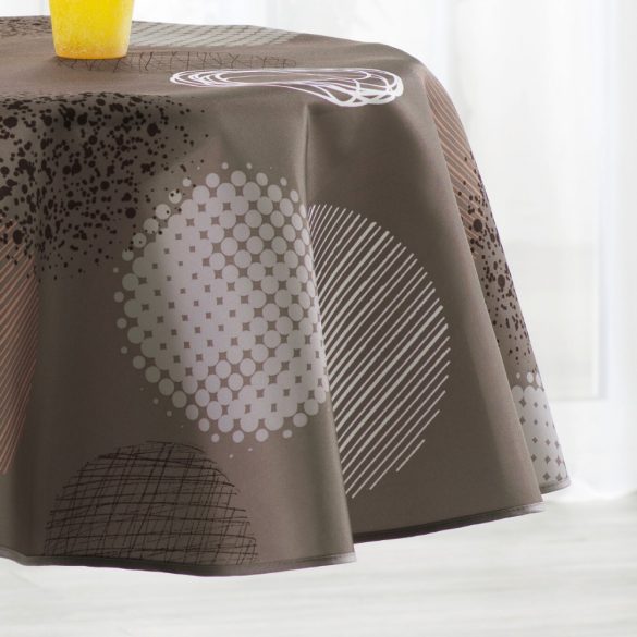 "Taupe" Kör mintás taupe színű vízlepergető, kör alakú asztalterítő