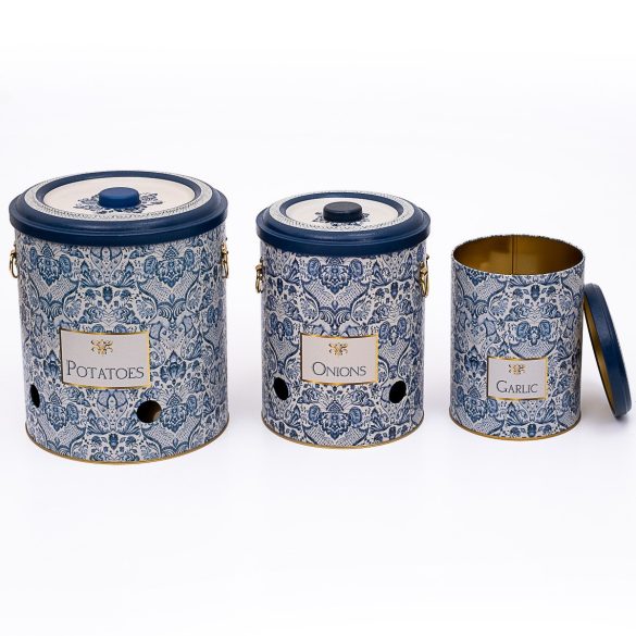 Azulejos 3 db-os fém burgonya, fokhagyma és hagyma tároló szett