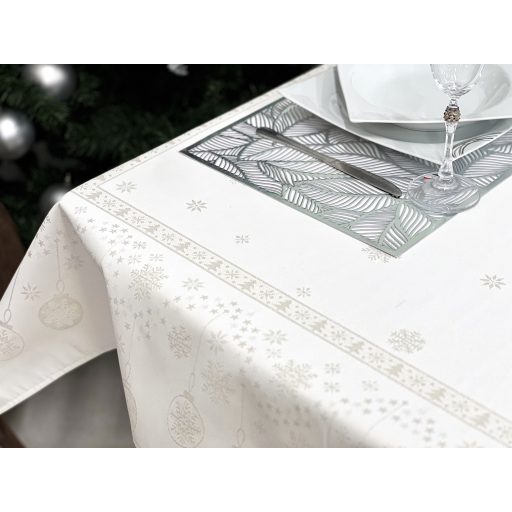 Ezüst lurex asztalterítő, gömb mintás, 137x240 cm