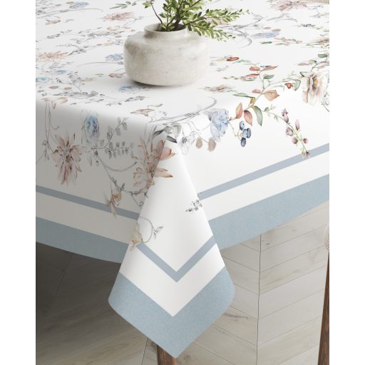 FLORES pasztell kék virág mintás 140x240 cm asztalterítő 