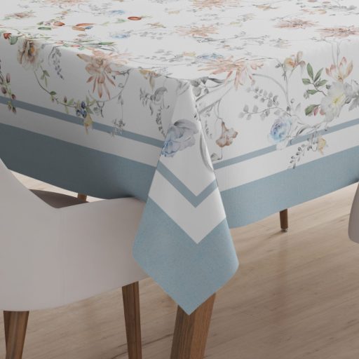 FLORES pasztell kék virág mintás 140x240 cm asztalterítő 