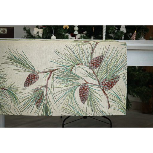 Fenyőerdő asztalterítő, 137x180 cm, ezüst lurex