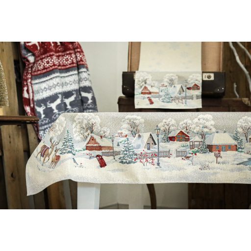 Snowy, havas otthon szarvasos asztalterítő, 137x180 cm, ezüst lurex