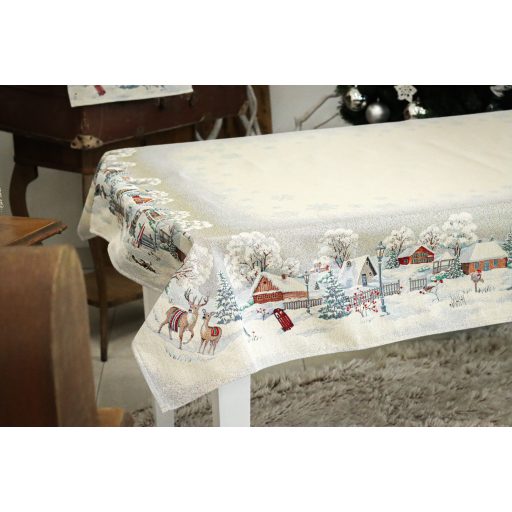 Snowy, havas otthon szarvasos asztalterítő, 137x180 cm, ezüst lurex