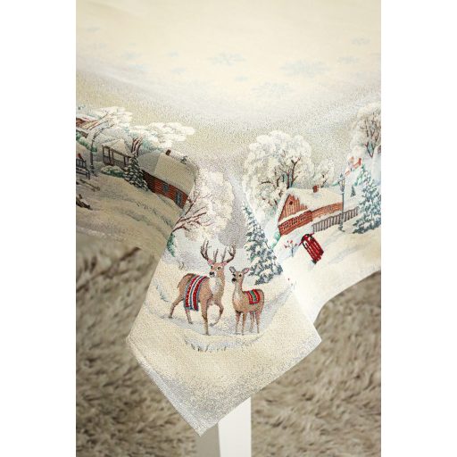 Snowy, havas otthon szarvasos asztalterítő, 137x180 cm, ezüst lurex