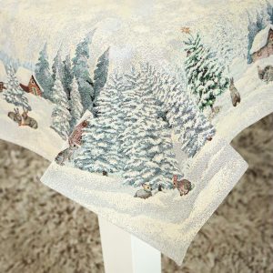 White forest nyuszik a hóban asztalközép, ezüst lurex