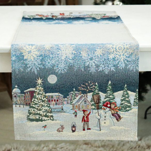 Frosty karácsonyi hóemberes nagy futó, ezüst lurex