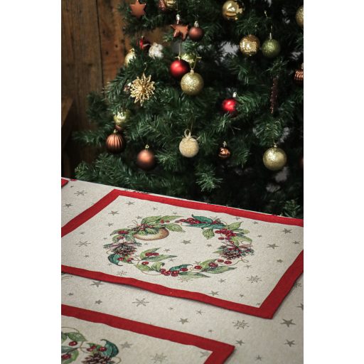Berry ünnepi, bogyós tányéralátét, ezüst lurex