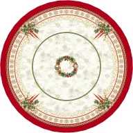   Gyertyás, piros szélű asztalterítő, kör alakú, 160 cm, arany lurex
