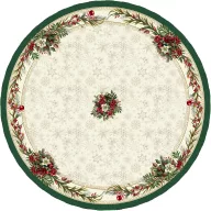   Classic bogyós, zöld szélű asztalterítő, kör alakú, 160 cm, ezüst lurex
