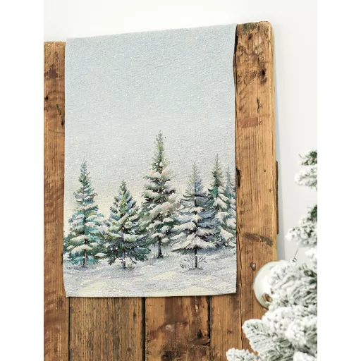 Havas fenyőerdő asztali futó, 44x140 cm, ezüst lurex