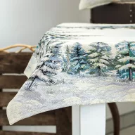 Havas fenyőerdő asztalterítő, 96x100 cm, ezüst lurex