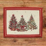   Karácsonyfás, piros szélű, ünnepi tányéralátét, arany lurex