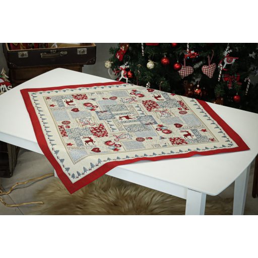 Szarvasos patchwork asztalterítő, 96x100 cm, ezüst lurex