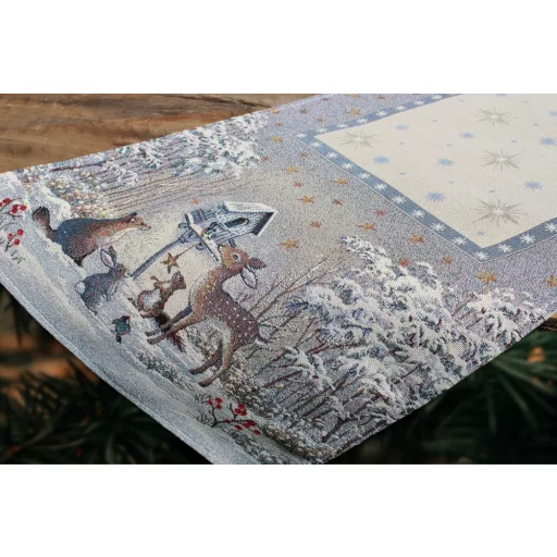 Téli erdő asztali futó, 37x100 cm, ezüst lurex