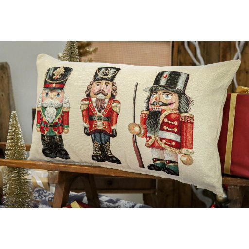 Nutcrackers diótörők díszpárna huzat töltettel, hosszúkás, arany lurex