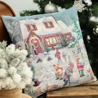 Winter kids hógolyózós díszpárna huzat, ezüst lurex