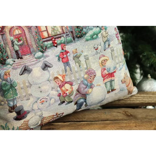 Winter kids hógolyózós díszpárna huzat, ezüst lurex