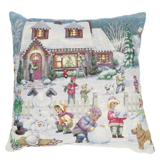 Winter kids hógolyózós díszpárna huzat, ezüst lurex
