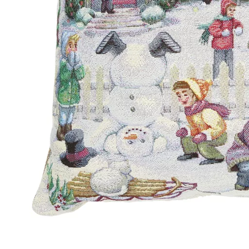 Winter kids hógolyózós díszpárna huzat, ezüst lurex