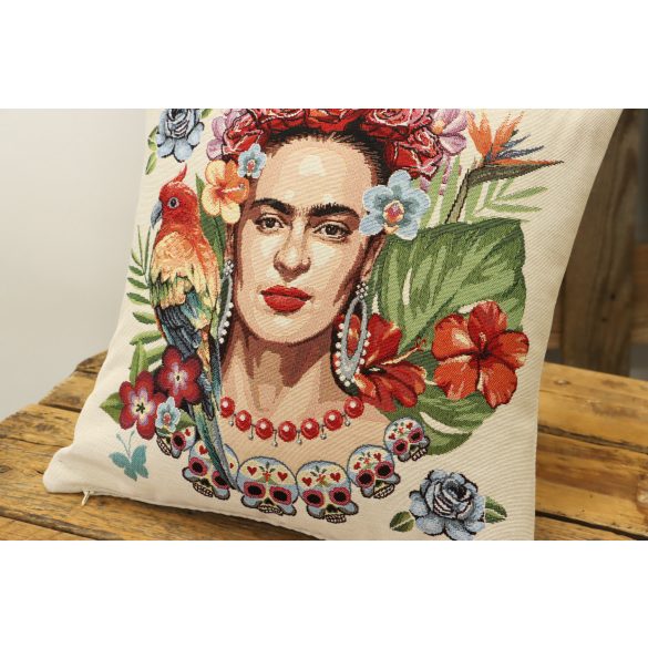 Frida Kahlo, papagájos díszpárna huzat