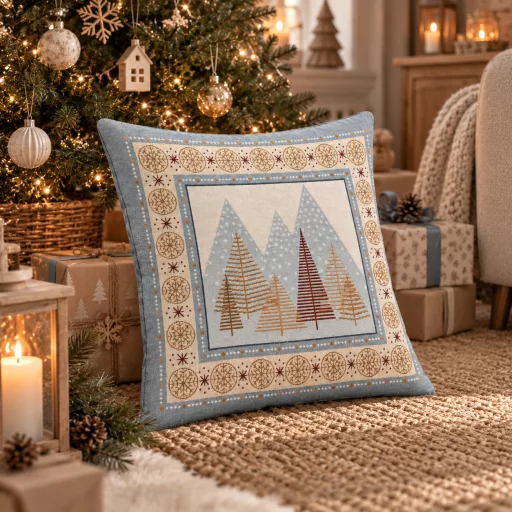 Modern karácsony gobelin díszpárna huzat, arany lurex