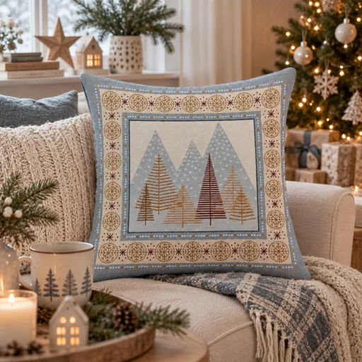 Modern karácsony gobelin díszpárna huzat, arany lurex