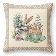 Barna kisnyuszis, pöttyös szélű díszpárna huzat